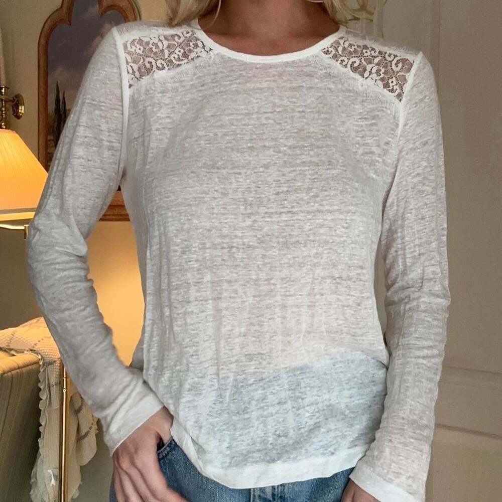 Forever 21 Sheer White Lace Long Sleeve Top Size M